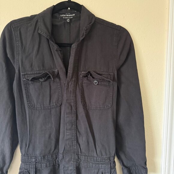 Lucky Brand Black Utility Jumpsuit Cotton Blend Button Pockets Long Sleeve Sz XS - Picture 5 of 7